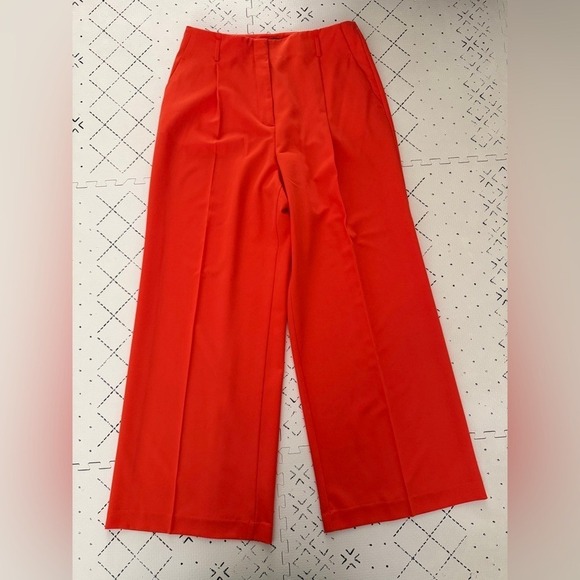 🌺one day sale Ann Taylor The Single Pleated Wide Leg Pant Size 8 Flame Azalea - Picture 3 of 9